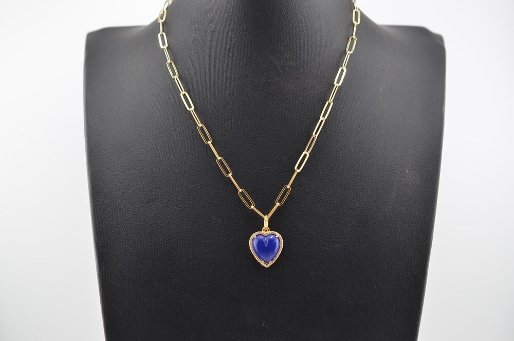 Rachel Reinhardt Blue Lapis Petite Heart Pendant Necklace with Zirconia Pavé